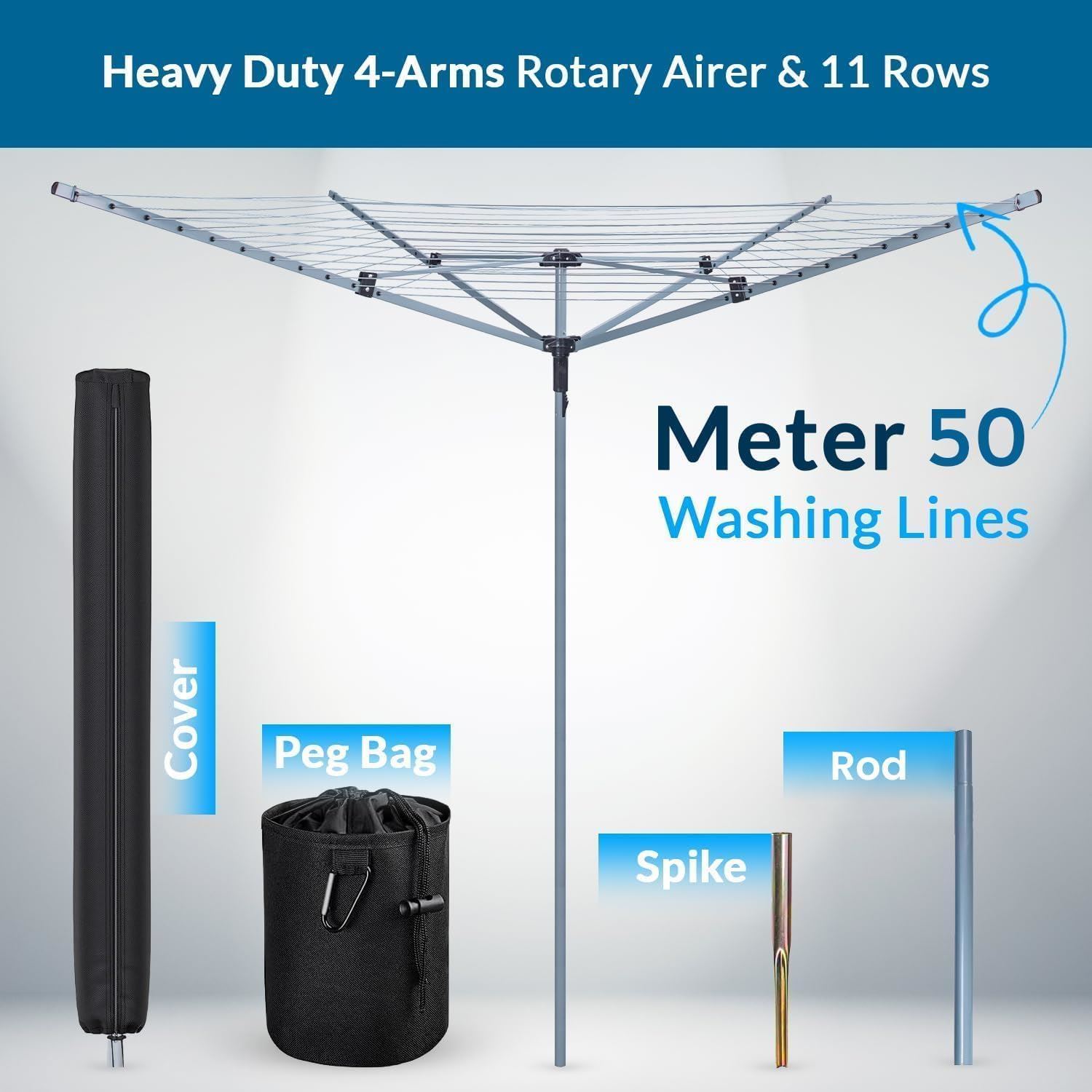 50m Rotary Airer Dryer Cover  Metal Spike