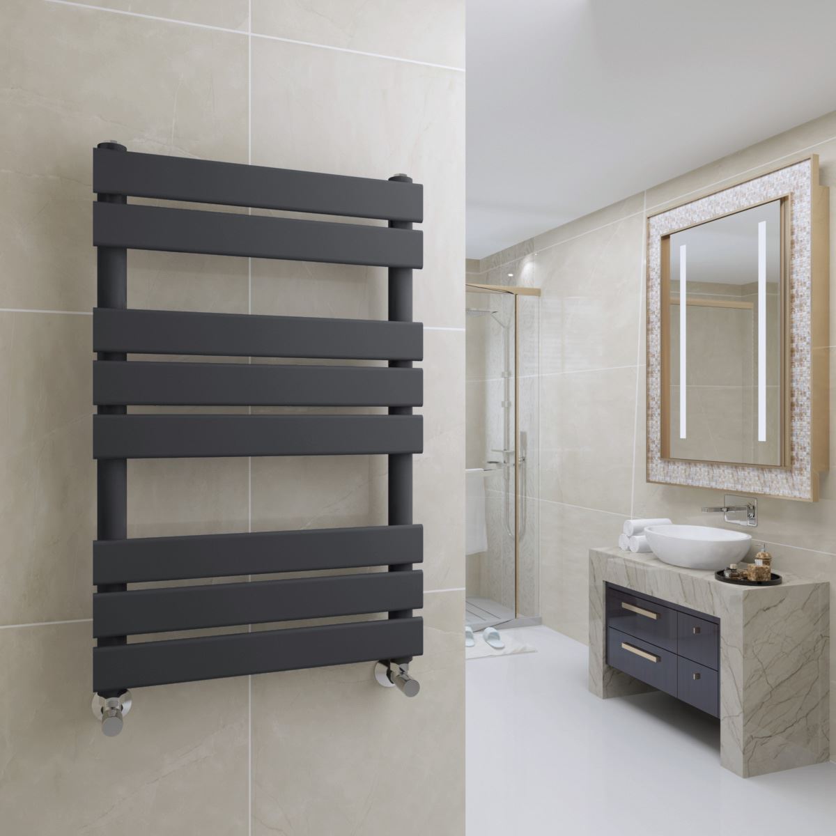 Minimalist Bathroom Flat Panel Heated Towel Rail Radiator Sand Grey