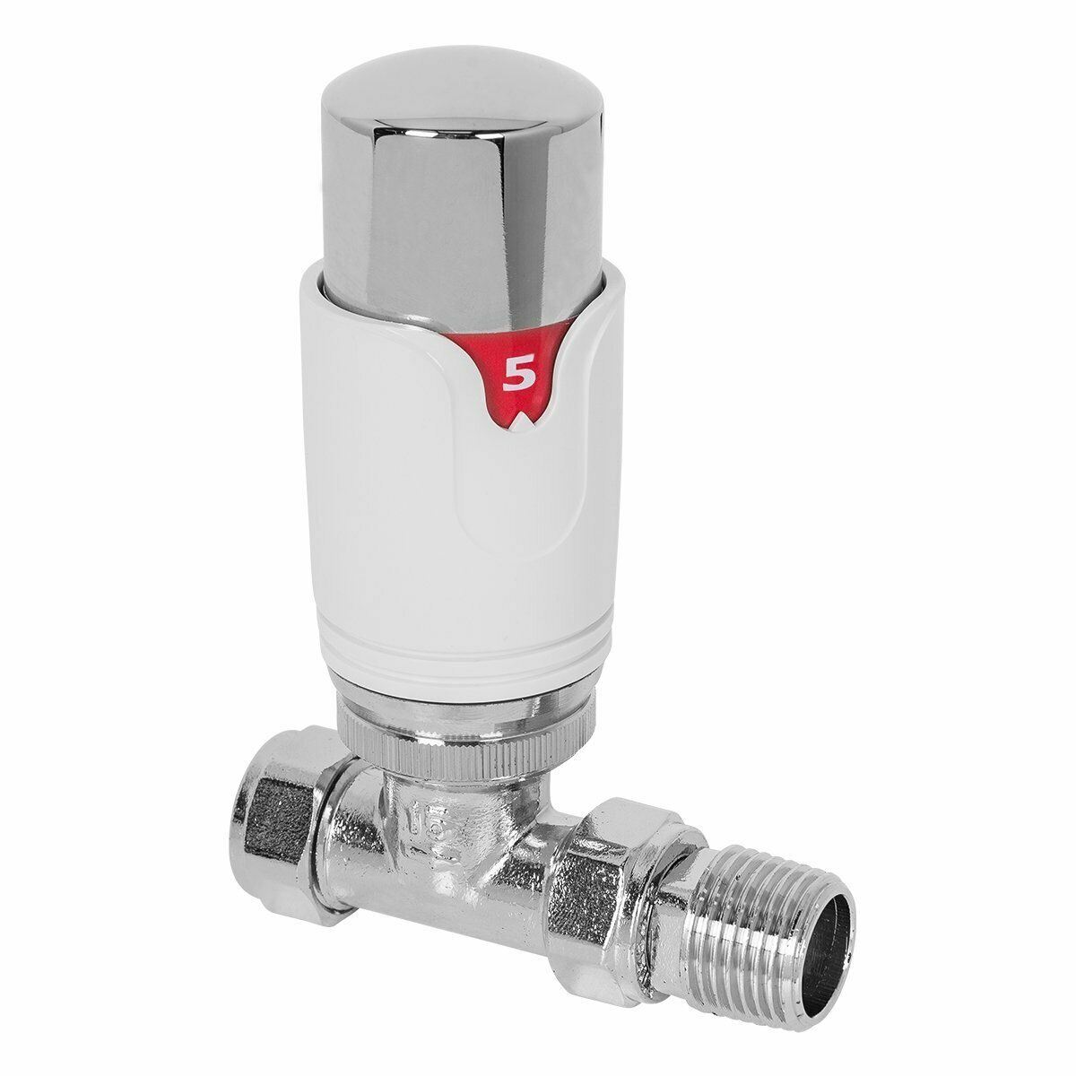 15mm Straight Chrome/White Thermostatic Radiator Towel Rail Valve5Yr