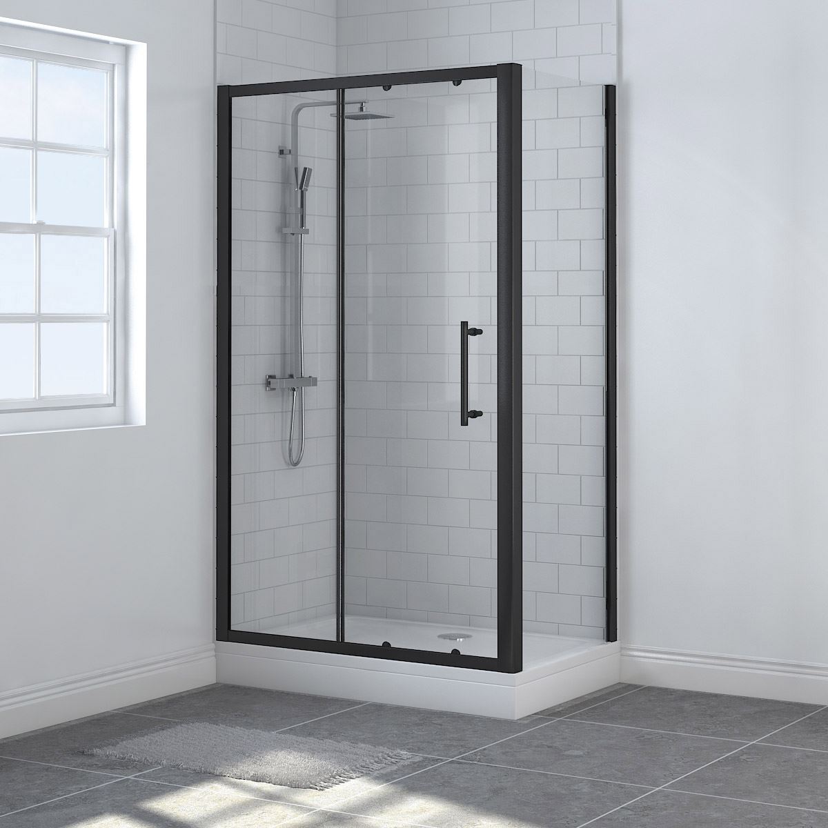 Stylish Black Quadrant Shower Enclosure Cubicle Sliding Door Free Tray
