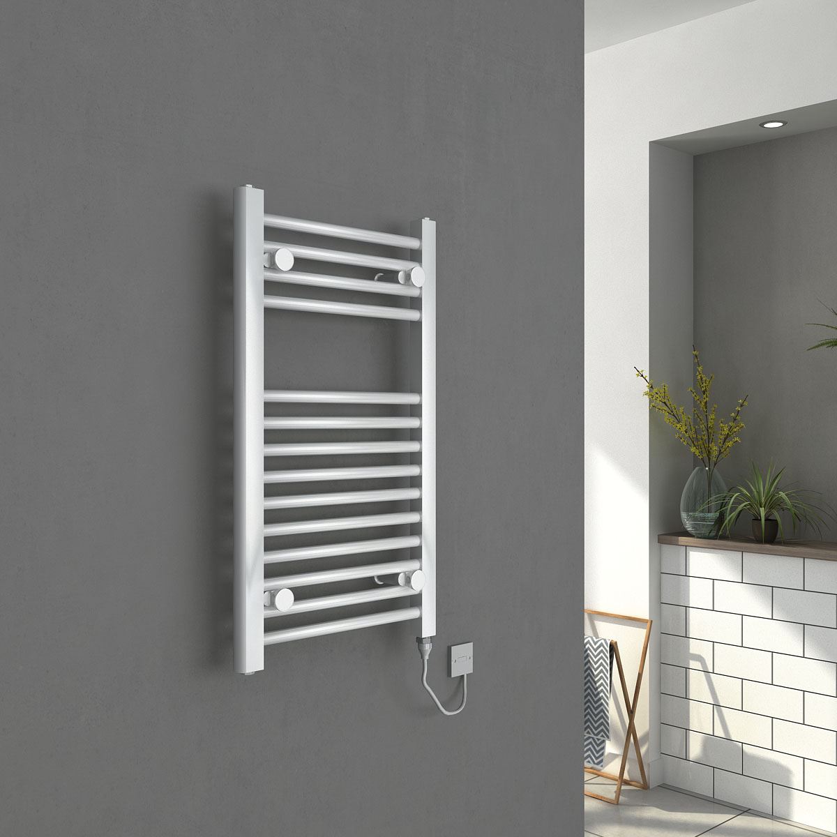 Electric Bathroom Heated Towel Rail Warmer Radiator White 700 x