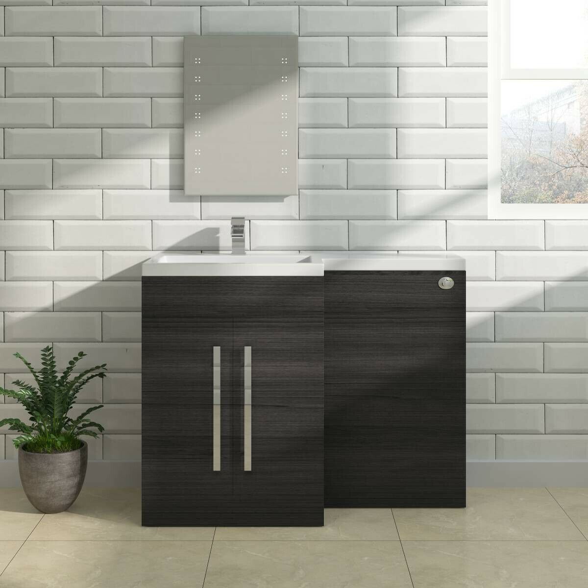 BATHROOM LH & RH Combination Toilet, Vanity Unit & Basin White, Oak