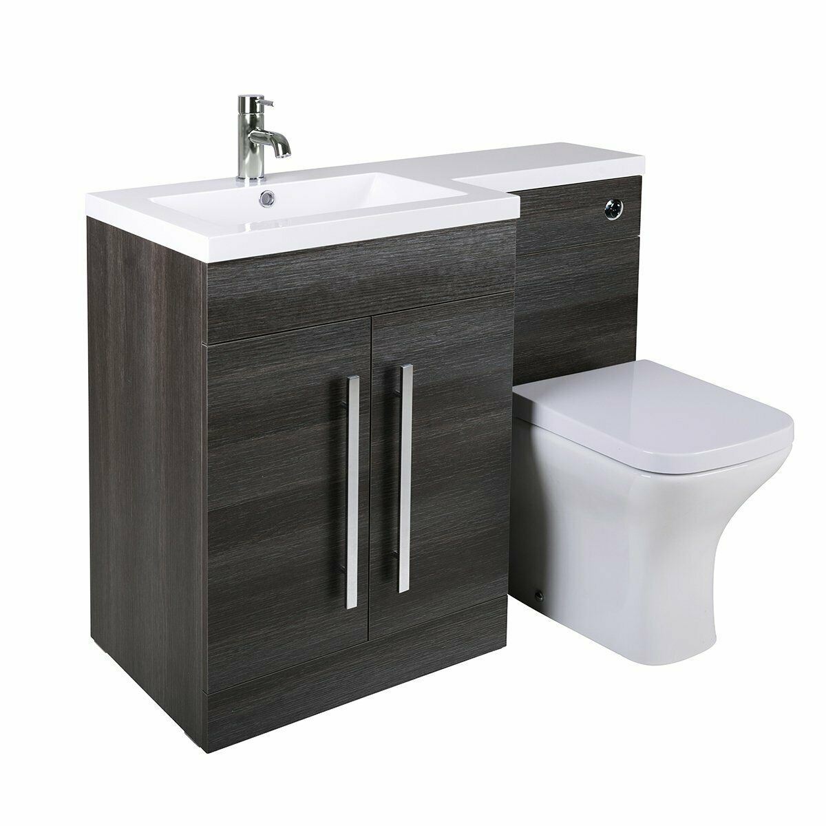 Bathroom LH & RH Combination Toilet, Vanity Unit & Basin White, Oak