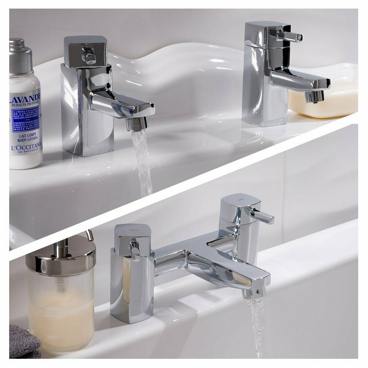 Modern Bathroom Square Basin Tap Bath Filler Shower Mixer Chrome Sink