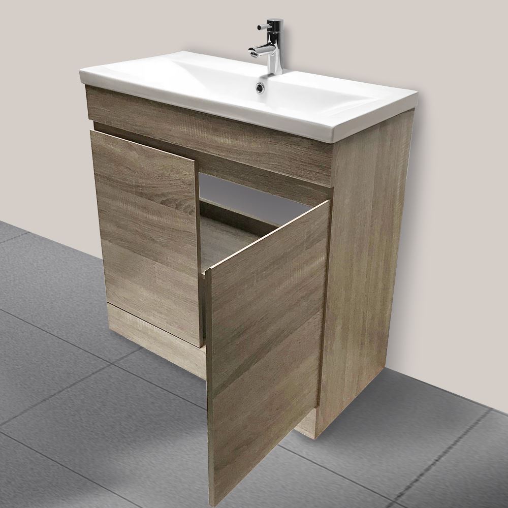 800mm Grey Oak Effect Bathroom Vanity Unit Basin Storage