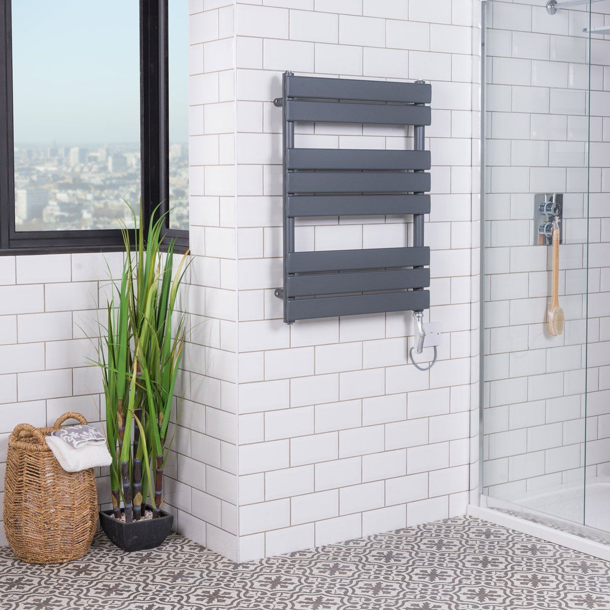 Designer Bathroom Flat Panel Sand Grey Electric Heated Towel Rail