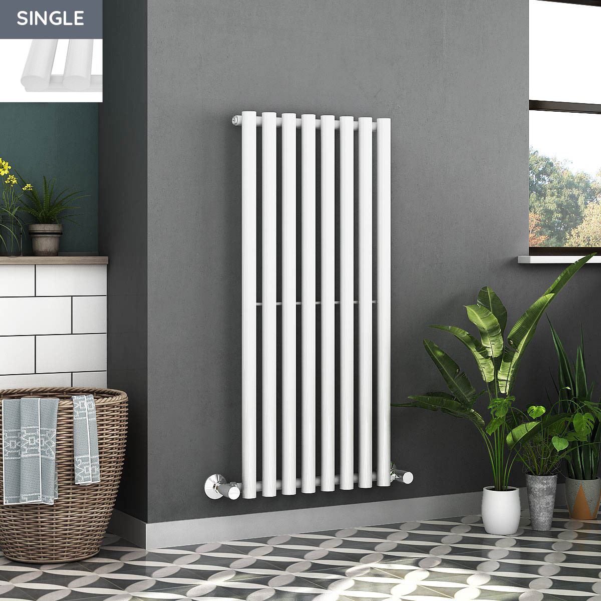 Vertical Modern Designer Radiator Round Tube Single White 1200x545mm eBay