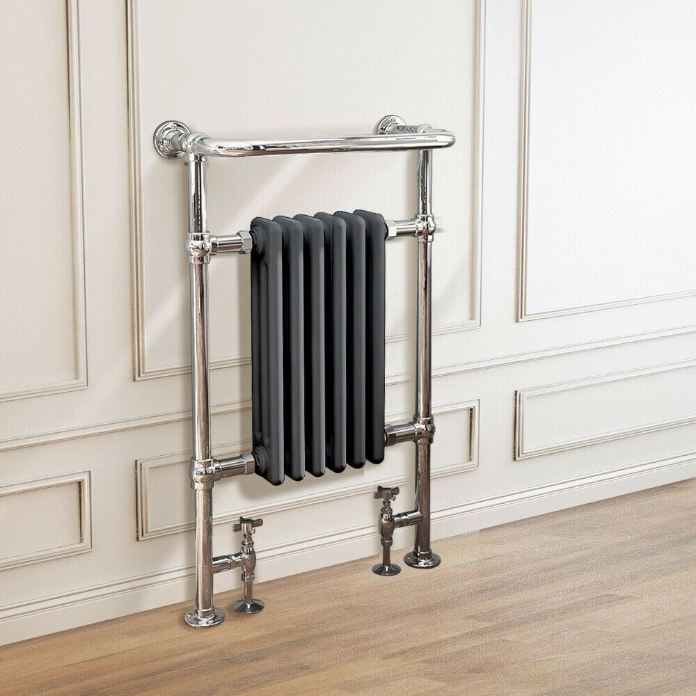 Traditional Victorian Heated Towel Rail 952 x 568mm Chrome & Grey Towel
