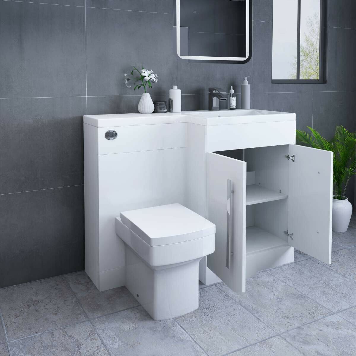 Bathroom LH & RH Combination Toilet, Vanity Unit & Basin White, Oak