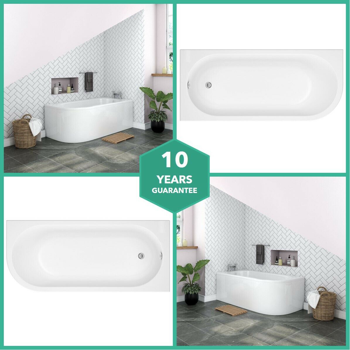 Bathroom Bath Tub Single Ended J Shape Space Saver And Panel Ebay