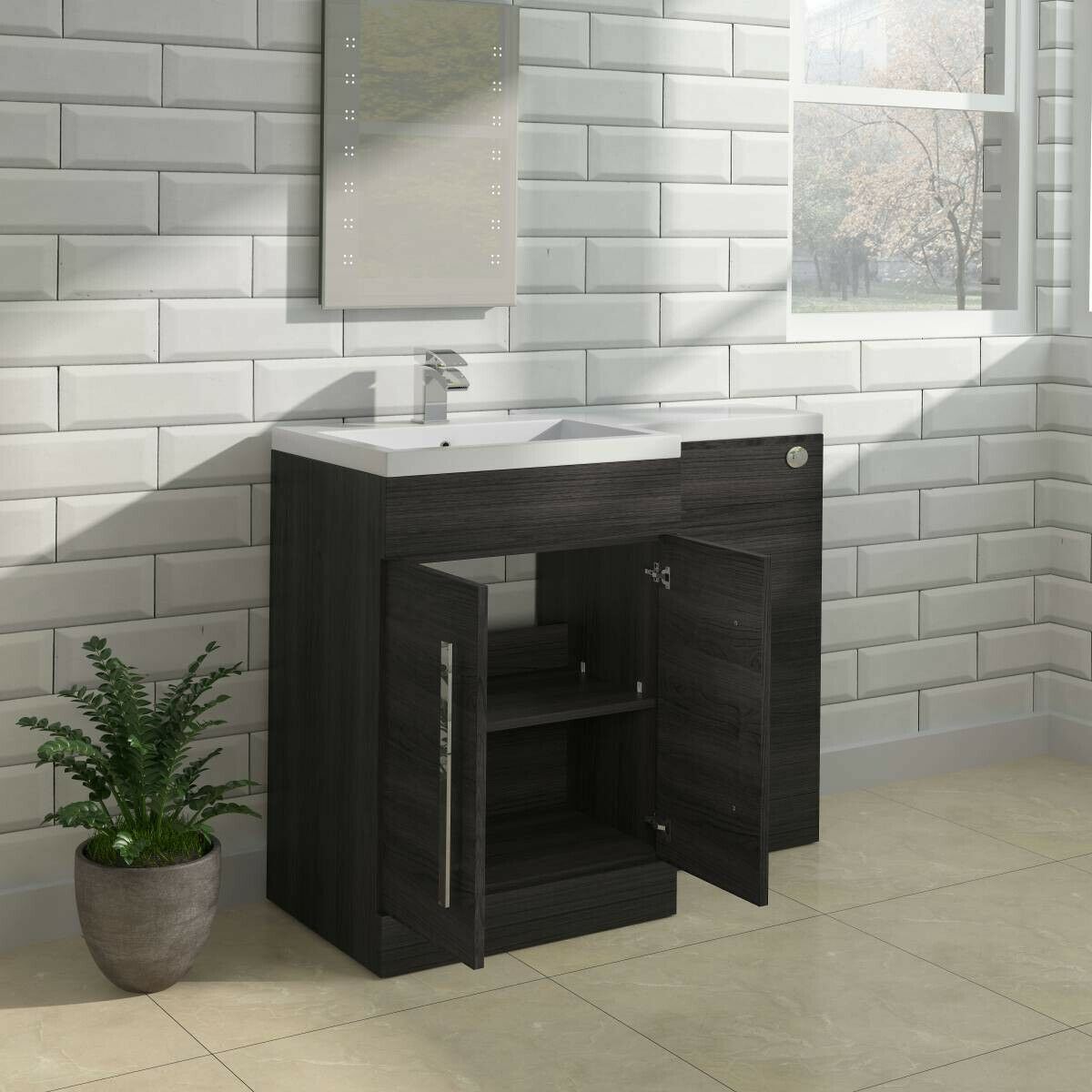 BATHROOM LH & RH Combination Toilet, Vanity Unit & Basin White, Oak