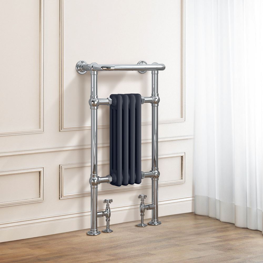 Salzburg Traditional Victorian 952 x 479mm Chrome & Grey Towel Rail