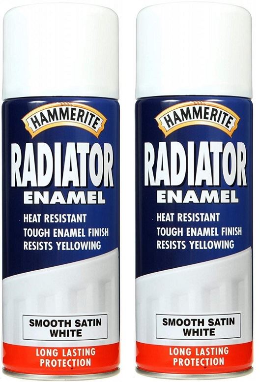 Hammerite Radiator Enamel Satin White Aerosol Spray Paint 400ml x 2