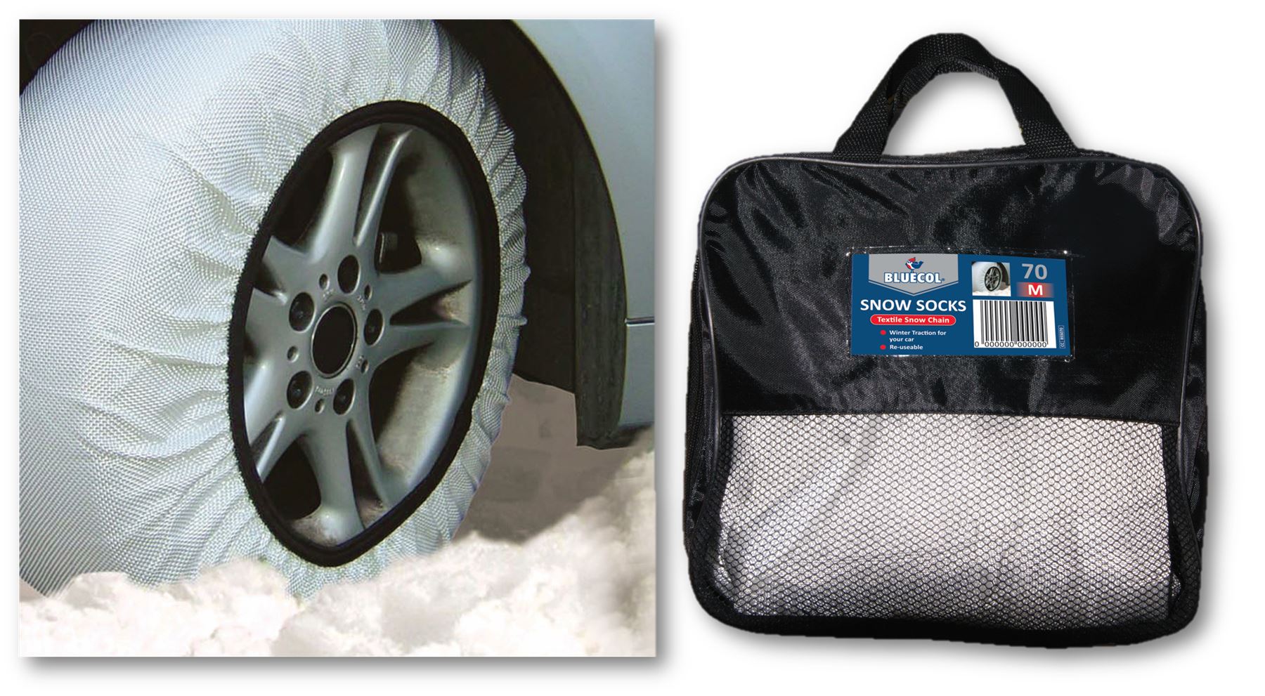 Bluecol Medium Snow Sock Chain Winter Traction Tyres Aid 14"" to 20""