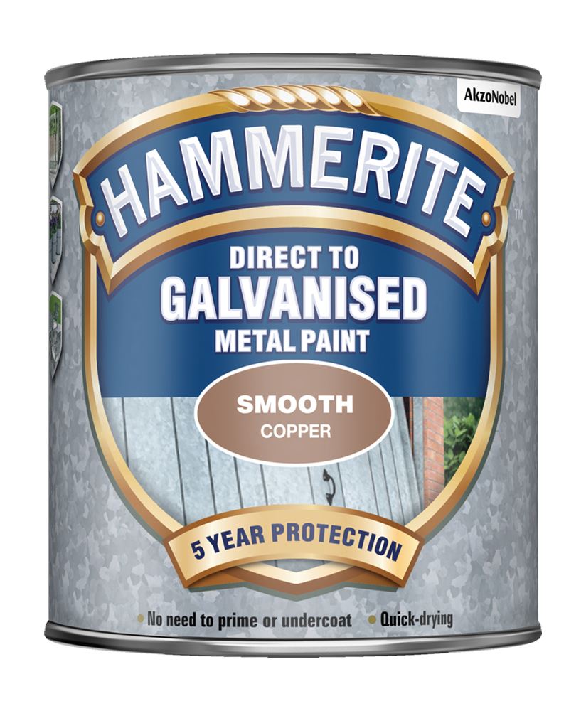 Hammerite Smooth Copper Direct To Galvanised Paint For Metal 750ml