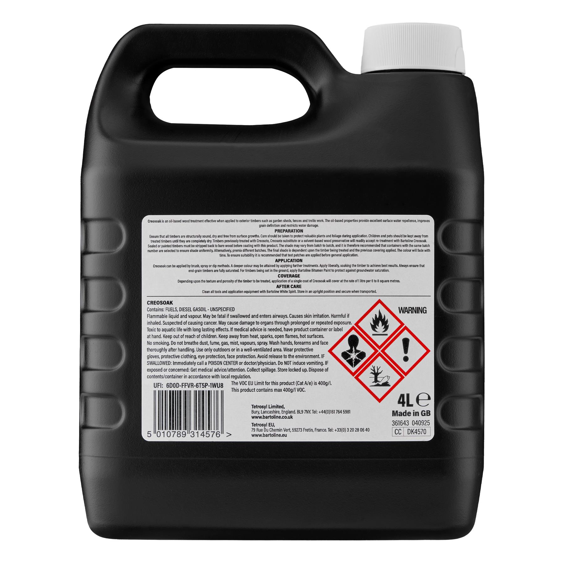 Bartoline Dark Brown Creosoak Oil-Based Timber Treatment For Exterior Wood 4L
