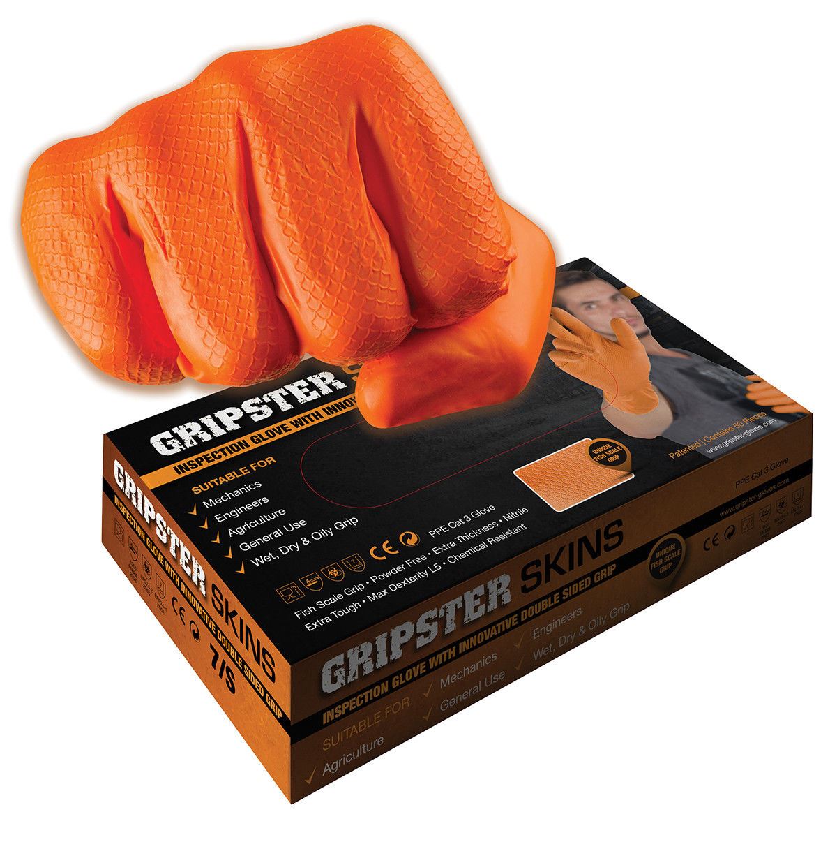 Gripster 50 Skins Fishscale Grip Multi Purpose Work Gloves Orange