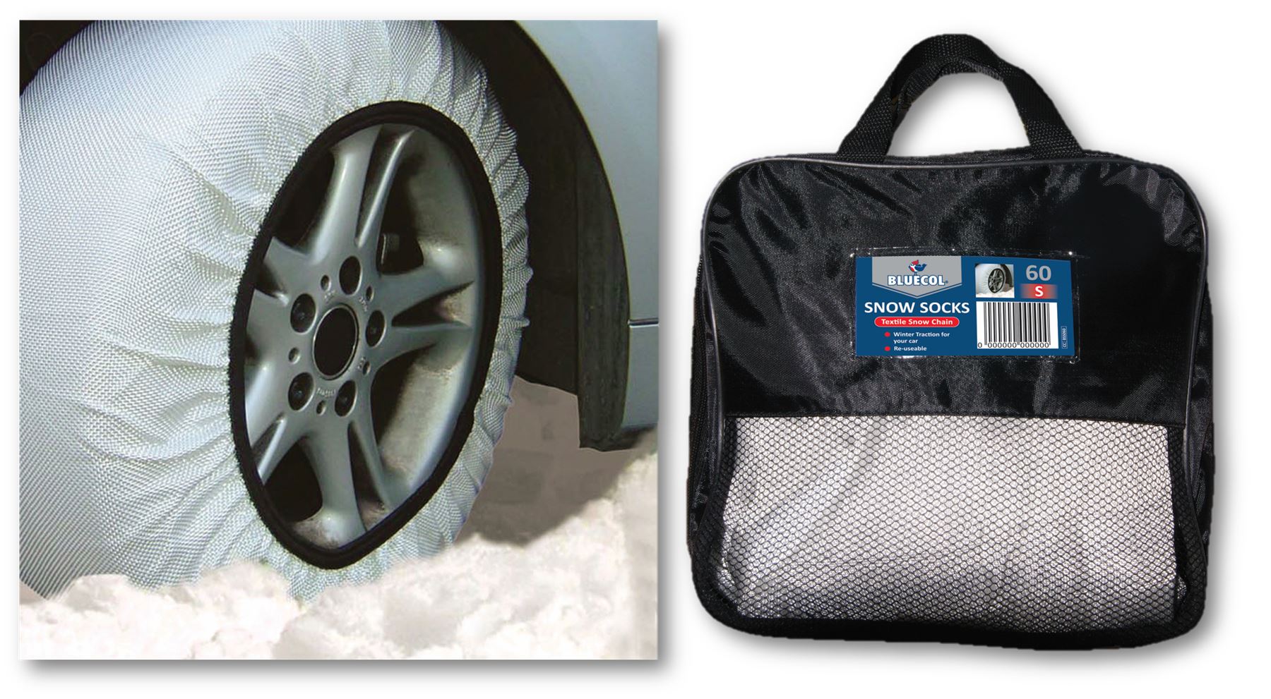 Bluecol Small Snow Sock Chain Winter Traction Tyres Aid 13"" to 19""