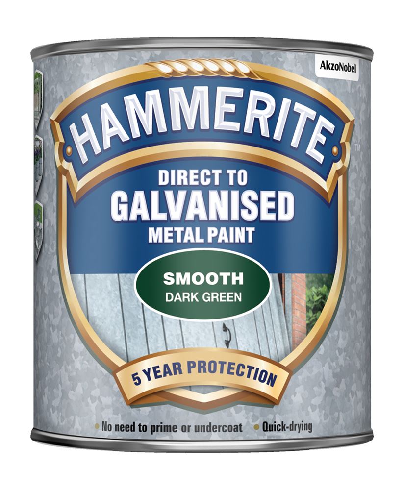 Hammerite Smooth Dark Green Direct To Galvanised Paint For Metal 750ml