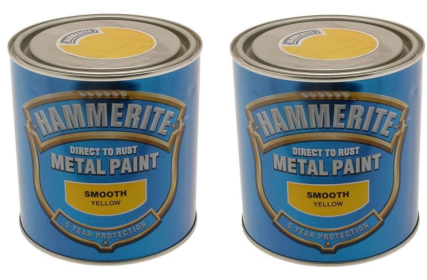 Hammerite Smooth Yellow Direct To Rust Paint For Metal Restore 250ml x