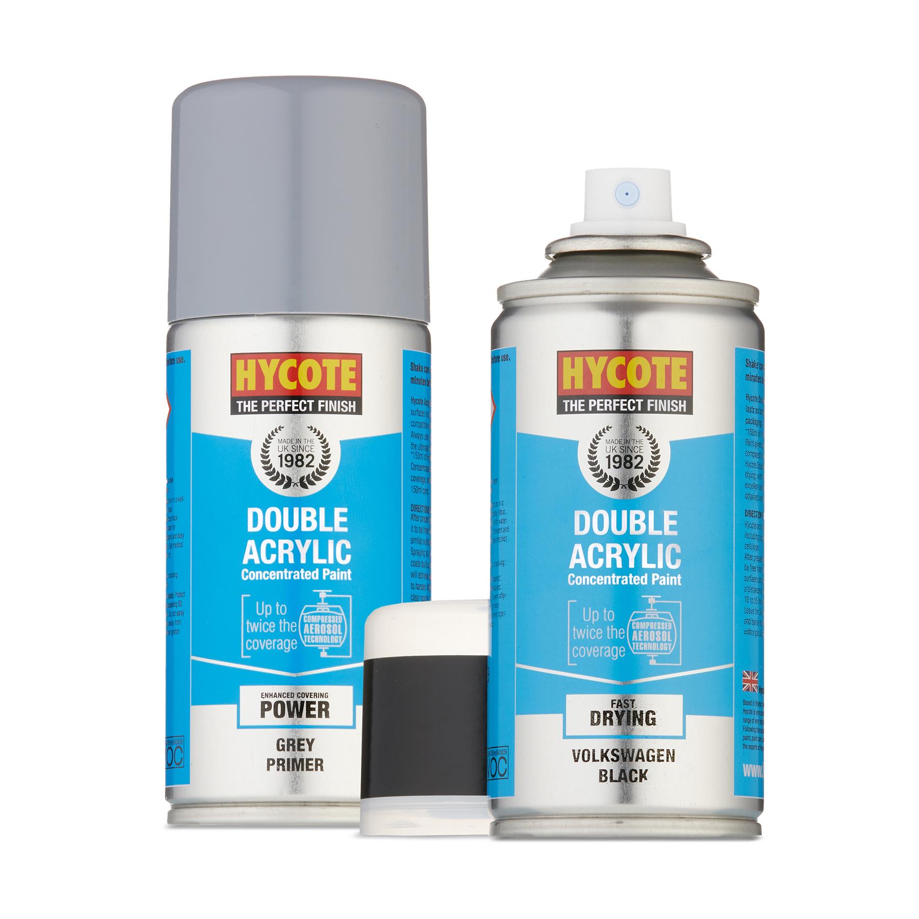Hycote Double Acrylic VW Black Spray Paint 150ml + Grey Primer Kit eBay