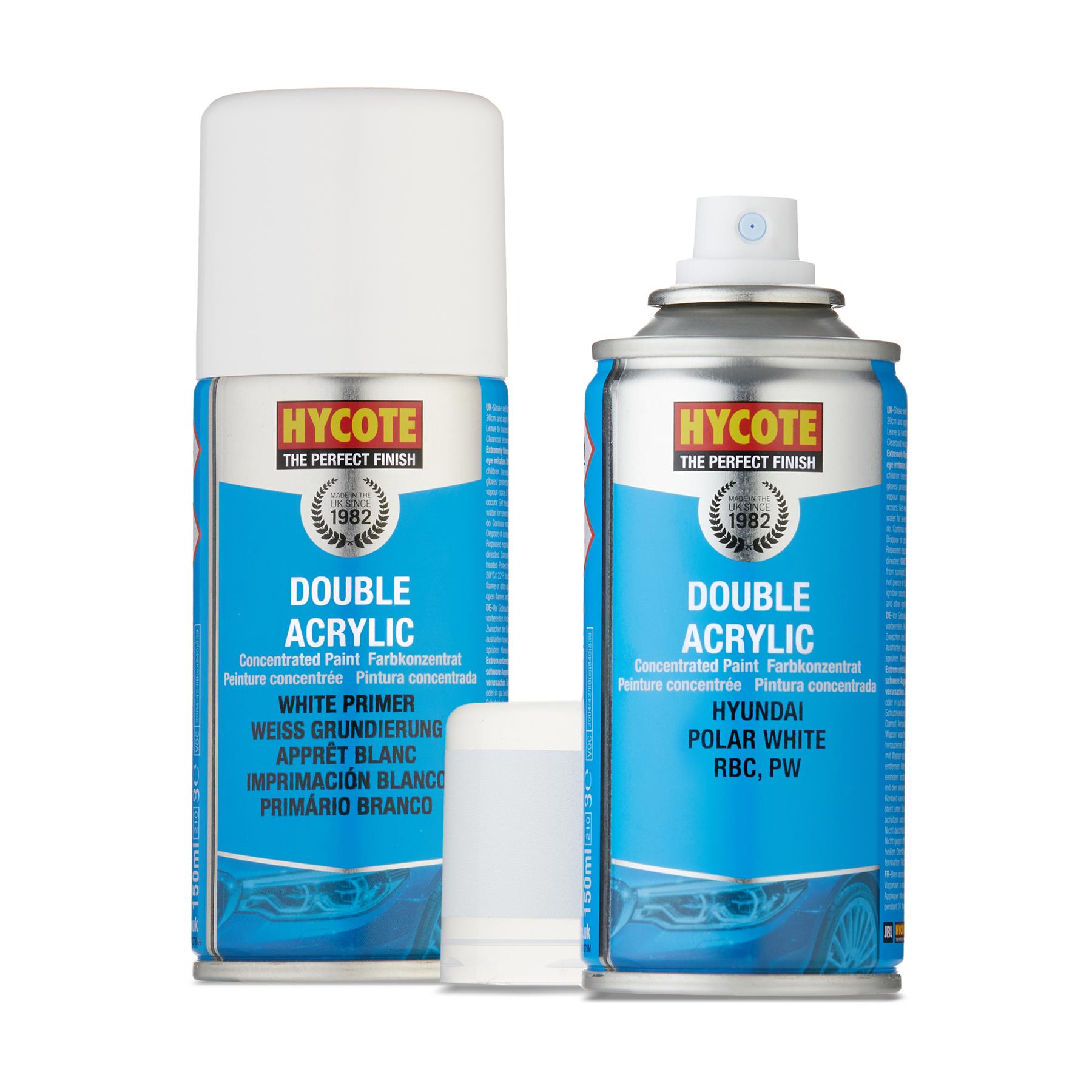 Hycote Double Acrylic Hyundai Polar White Spray Paint 150ml + White