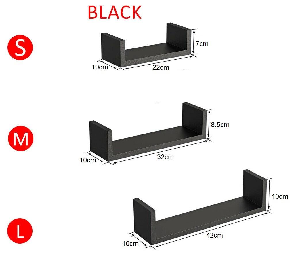 SET OF 3 U SHAPE FLOATING WALL SHELVES STORAGE DISPLAY SHELF WHITE