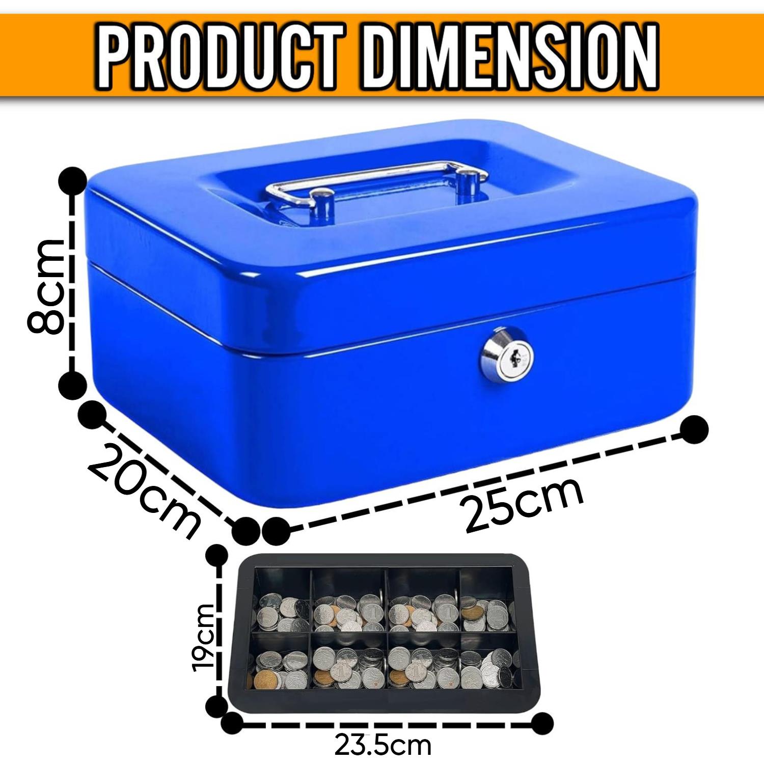 Metal Cash Box Strong Portable Compact Secure Heavy Duty Space Saving Box - Picture 3 of 31