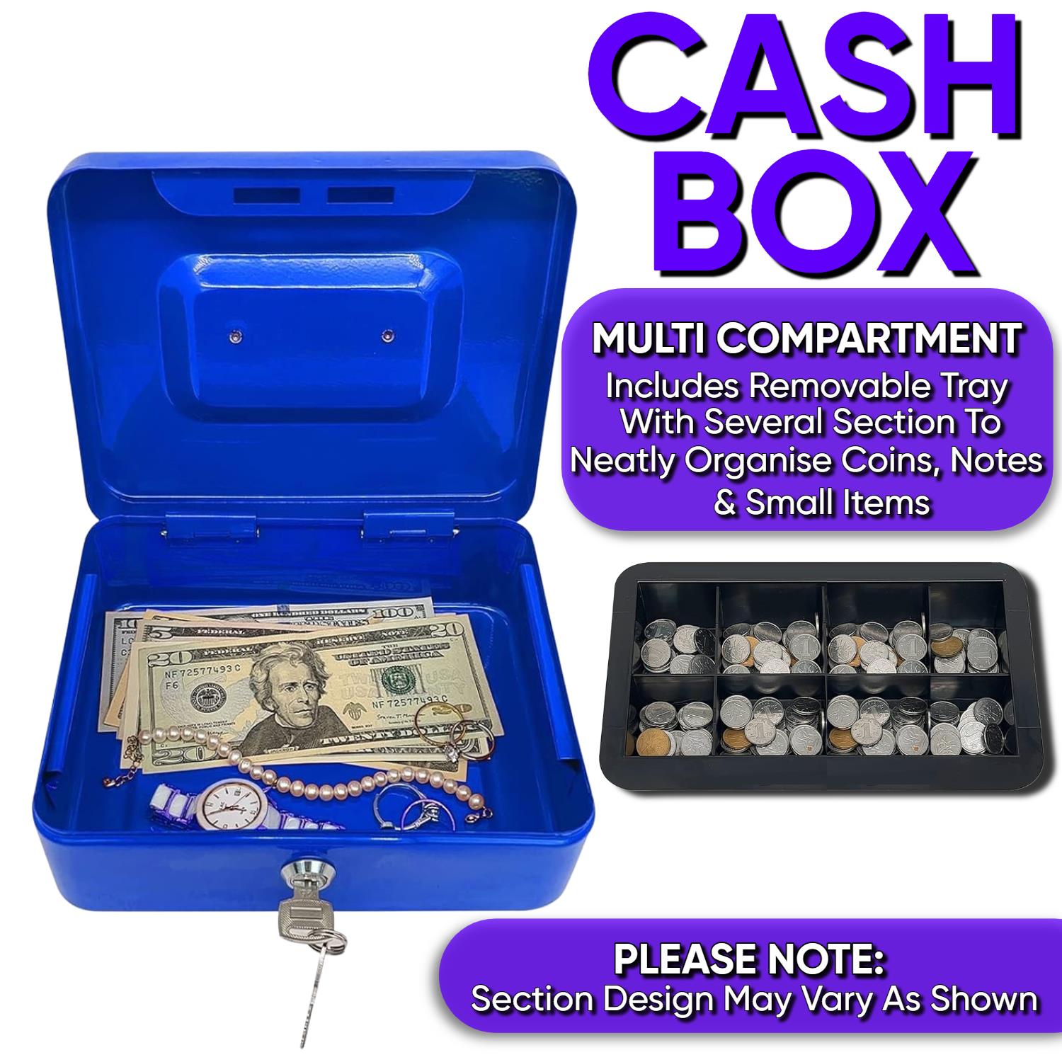 Metal Cash Box Strong Portable Compact Secure Heavy Duty Space Saving Box - Picture 5 of 31