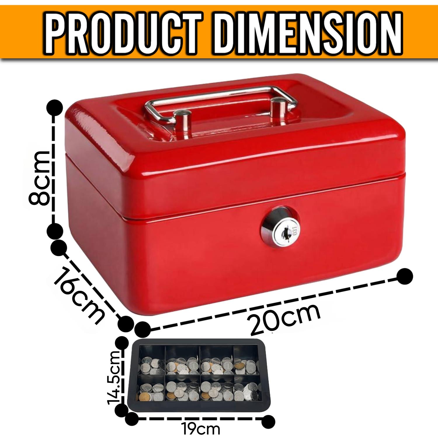 Metal Cash Box Strong Portable Compact Secure Heavy Duty Space Saving Box - Picture 18 of 31