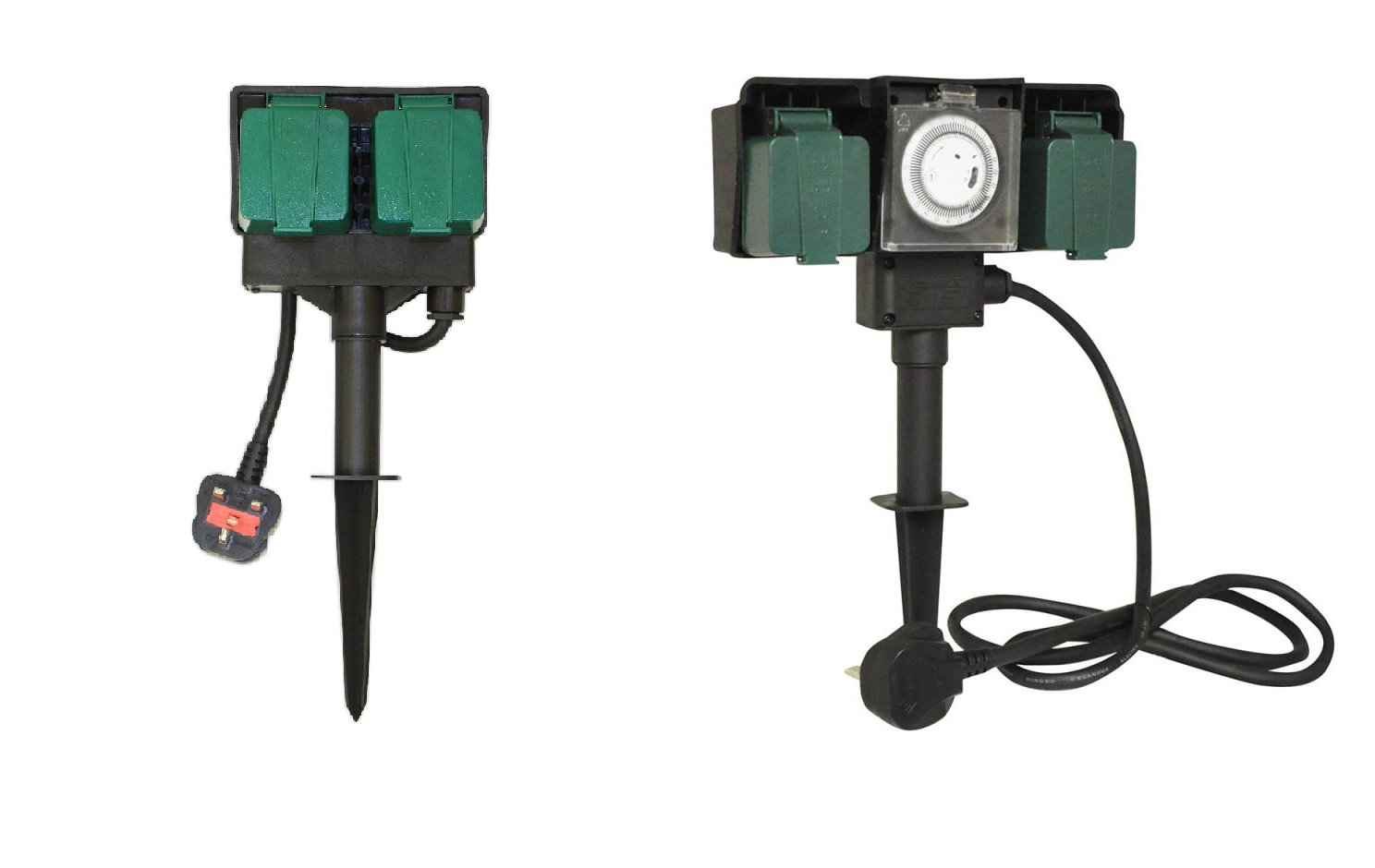 2 Gang 3M Outdoor Garden Sockets /24 Hr Timer Weather Waterproof Plug