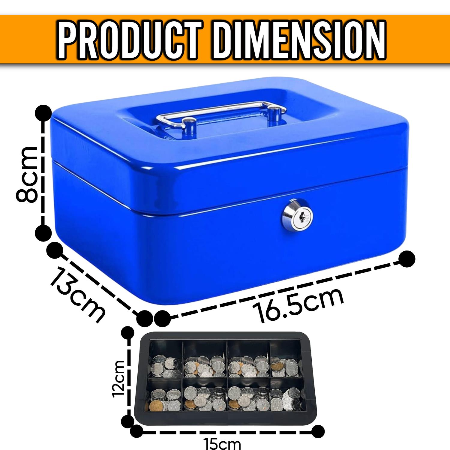 Metal Cash Box Strong Portable Compact Secure Heavy Duty Space Saving Box - Picture 23 of 31