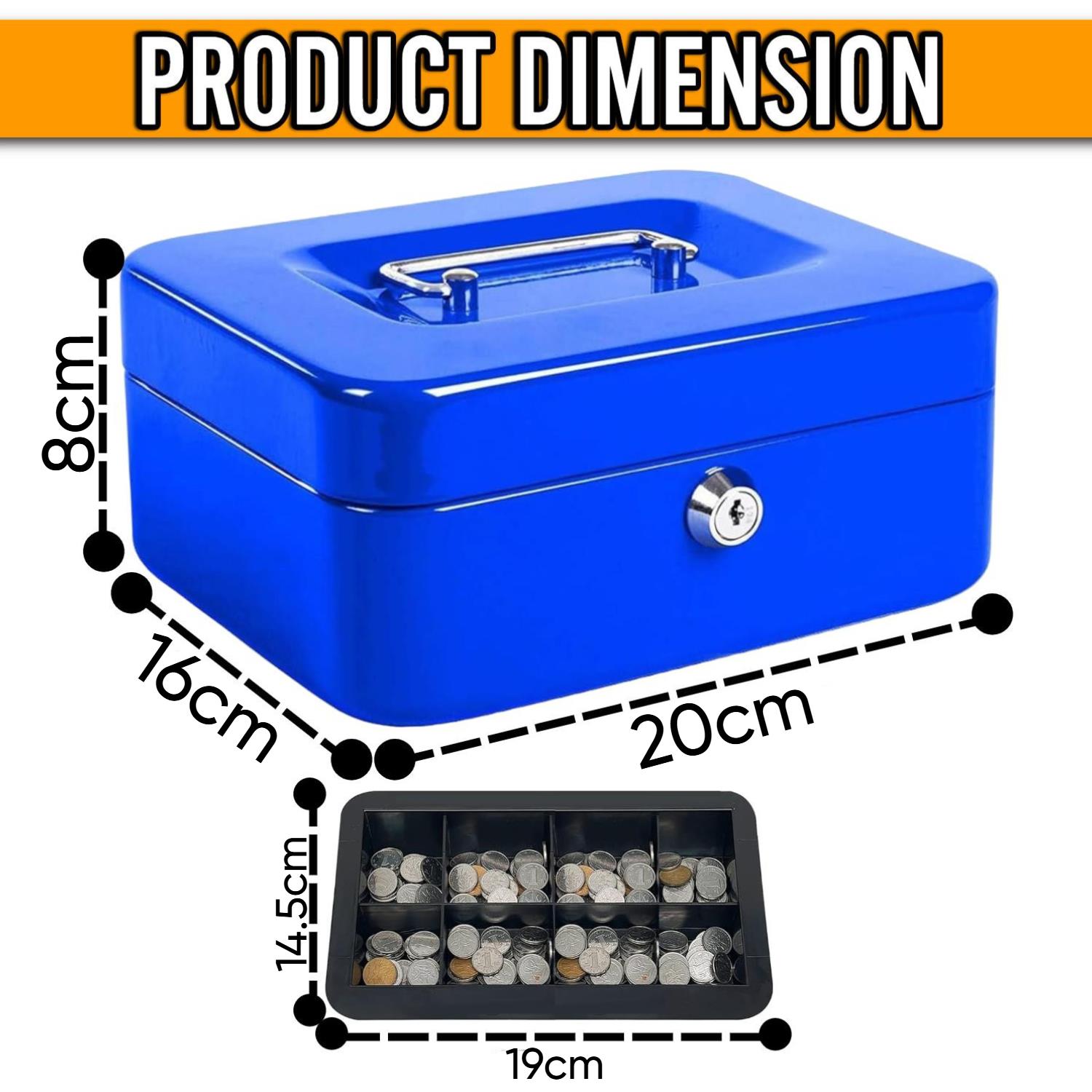 Metal Cash Box Strong Portable Compact Secure Heavy Duty Space Saving Box - Picture 13 of 31