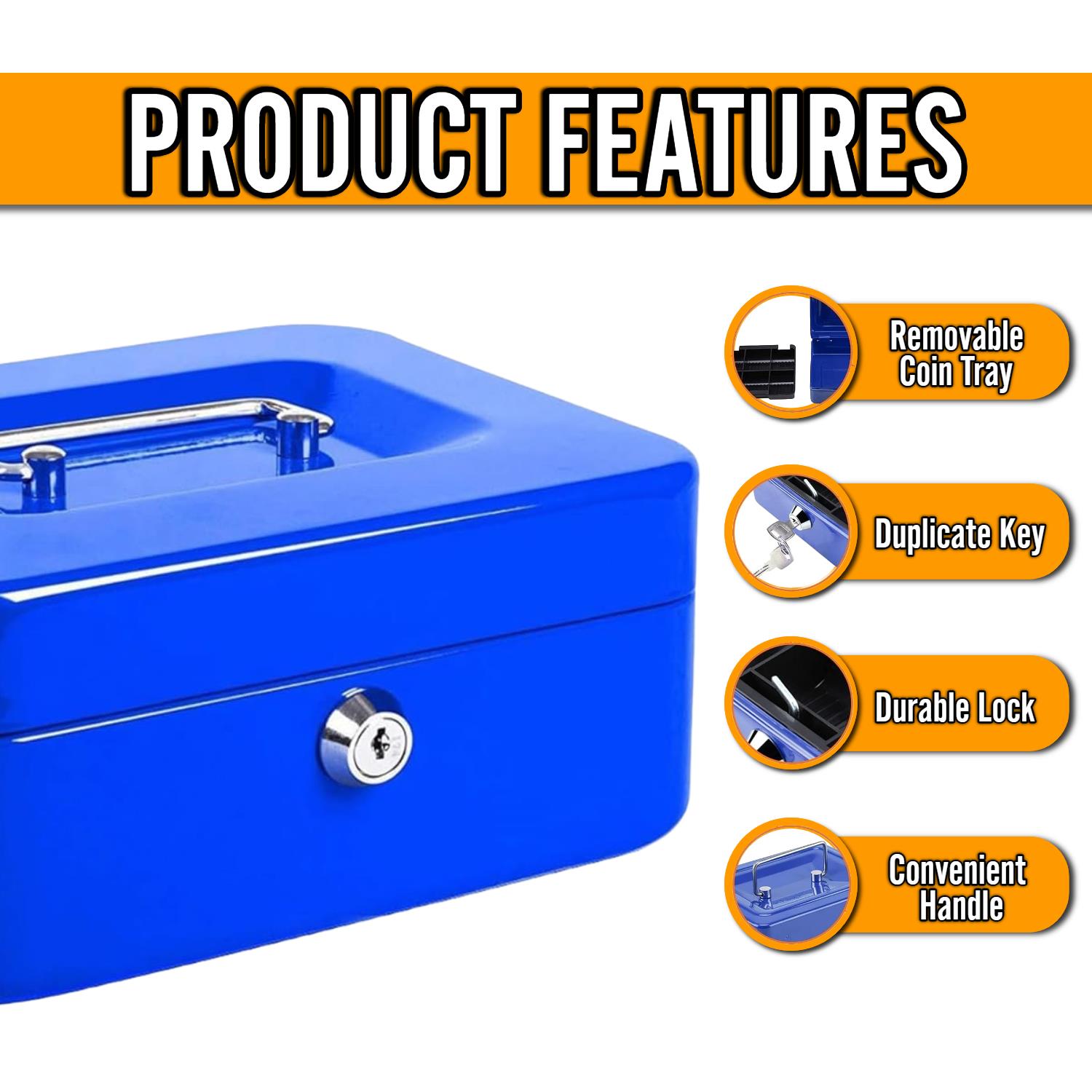 Metal Cash Box Strong Portable Compact Secure Heavy Duty Space Saving Box - Picture 4 of 31