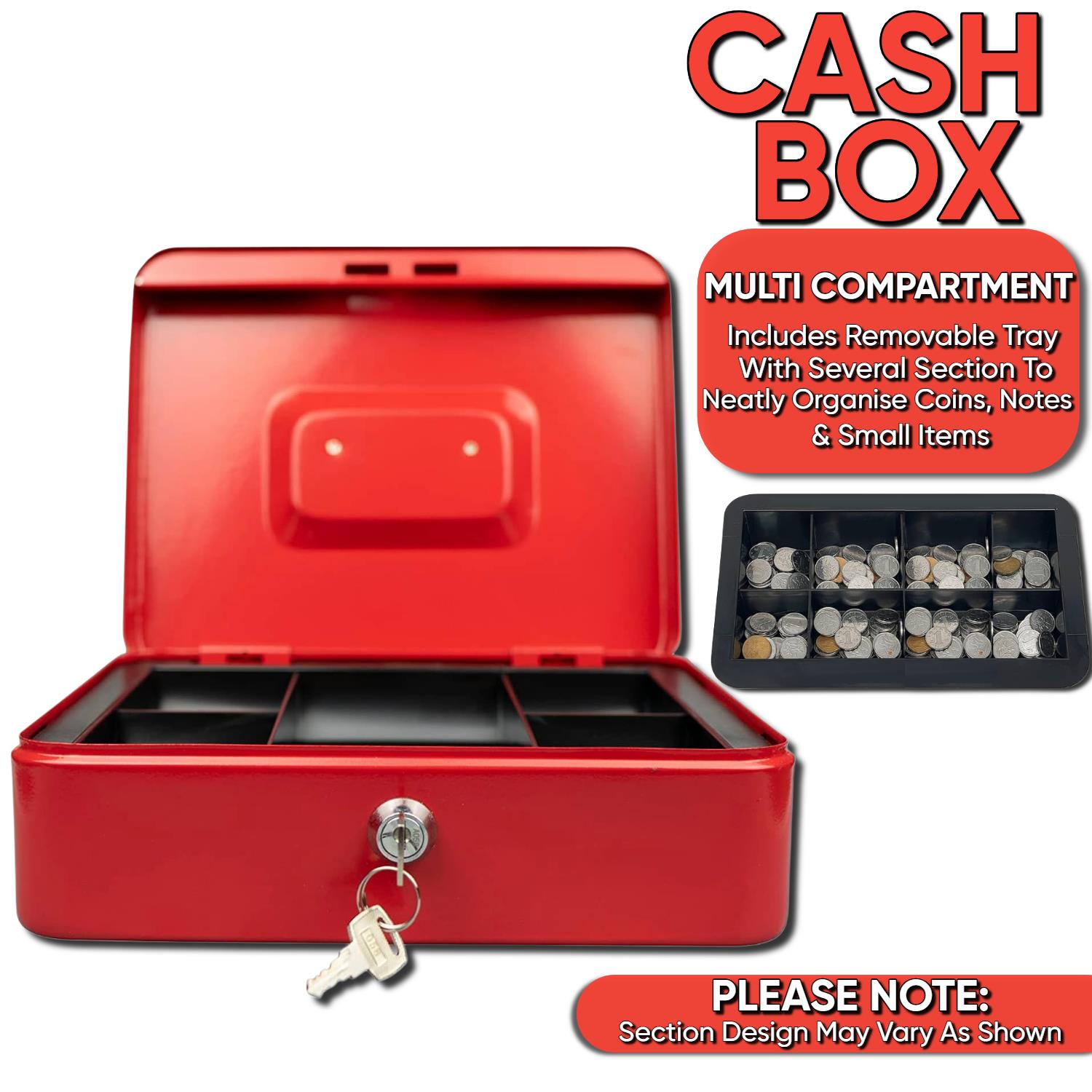 Metal Cash Box Strong Portable Compact Secure Heavy Duty Space Saving Box - Picture 30 of 31