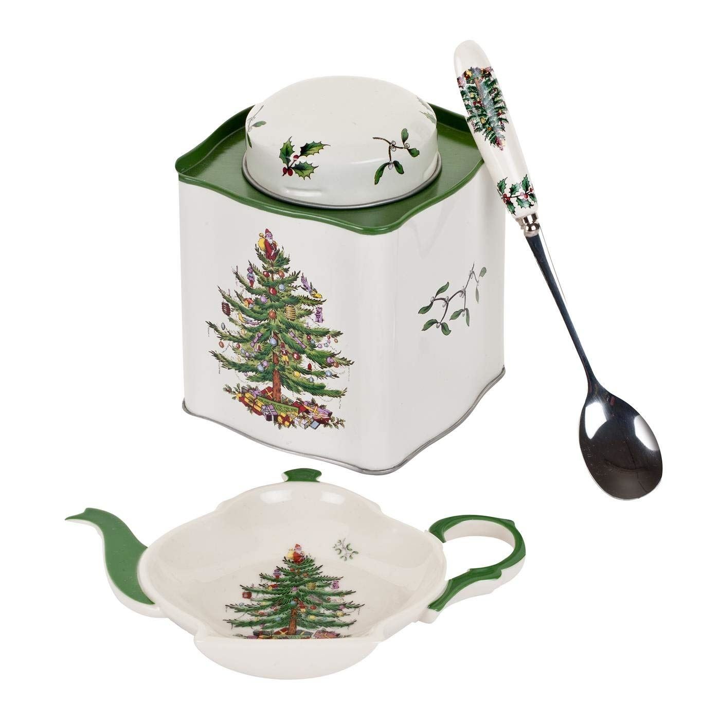 Spode Tea Boxed Set with Tin Caddy Bag Holder Caddy Spoon Festive XMAS Gift Set eBay