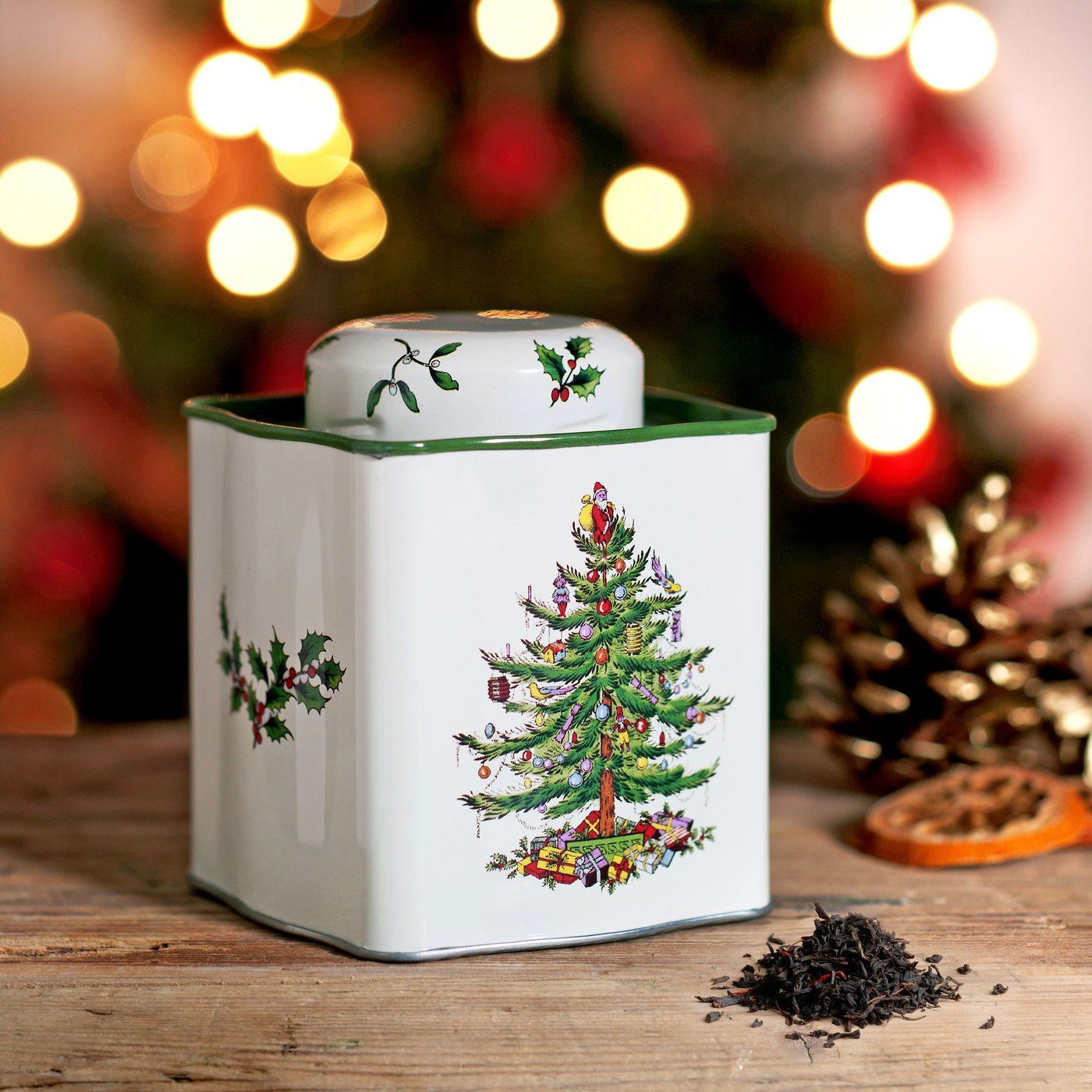 Spode Tea Boxed Set with Tin Caddy Bag Holder Caddy Spoon Festive XMAS