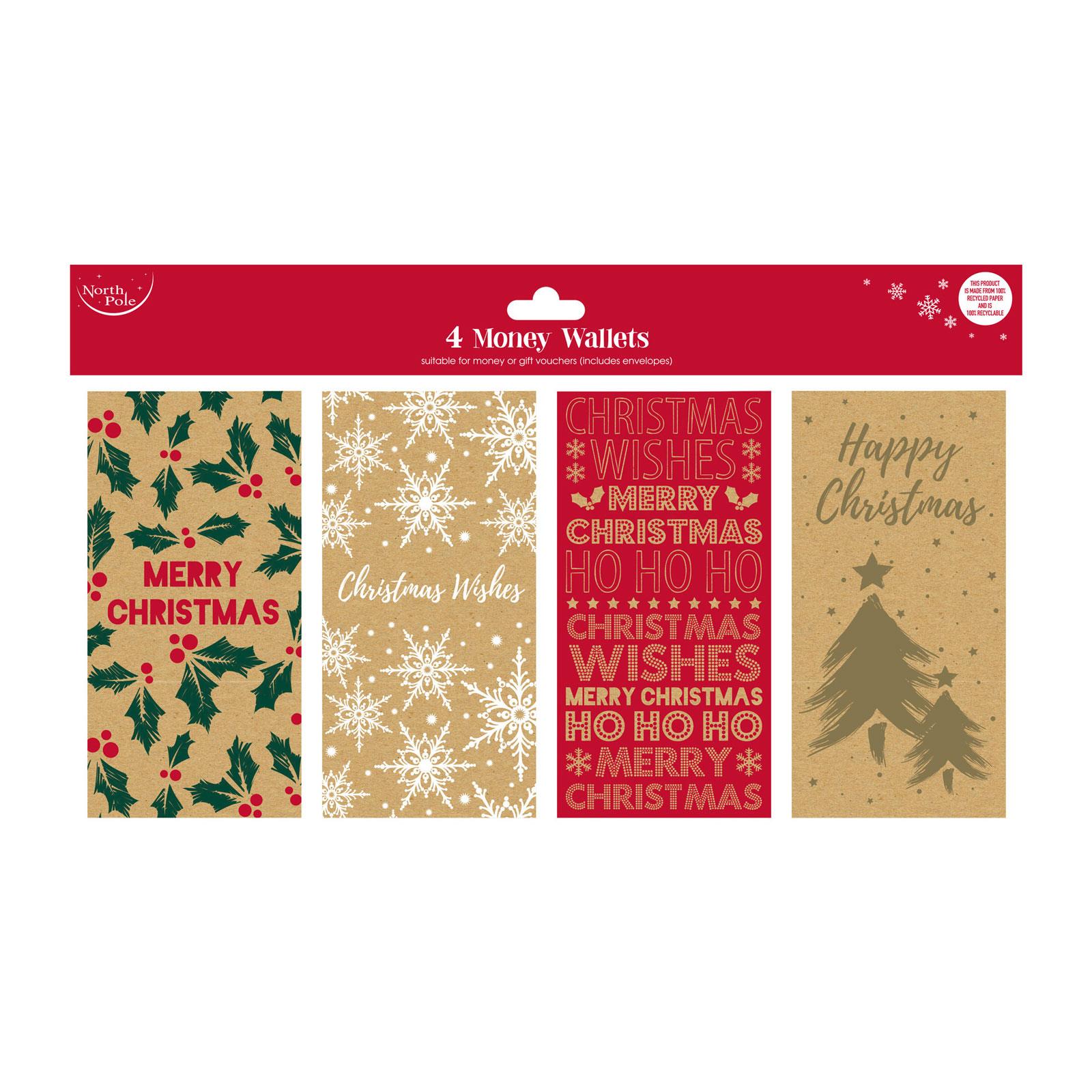 4 CHRISTMAS MONEY CARDS WITH ENVELOPES FOIL QUALITY GIFT CARD VOUCHER WALLET - Picture 2 of 5