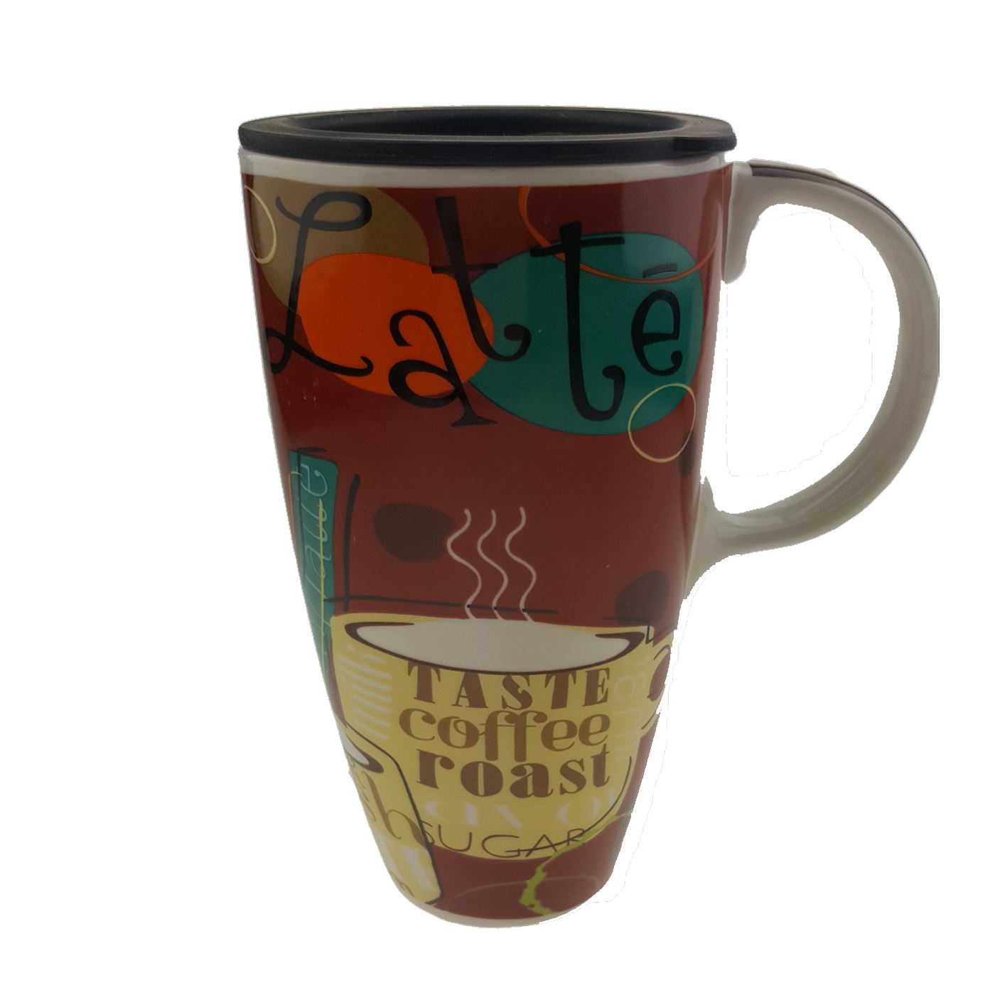 Retro Painted Cute Ceramic Large Travel Mug With Lid Tea Cup Coffee