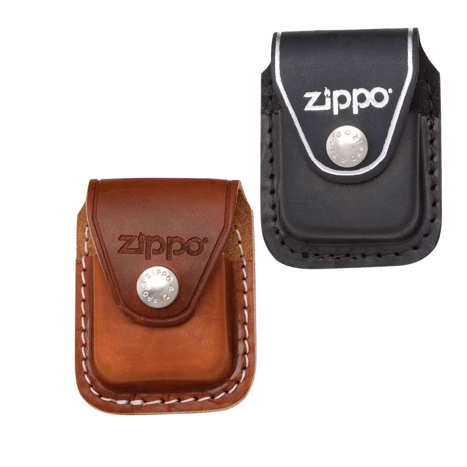ZIPPO Genuine Leather Lighter Pouch Press Stud Clip or LOOP Brown Black