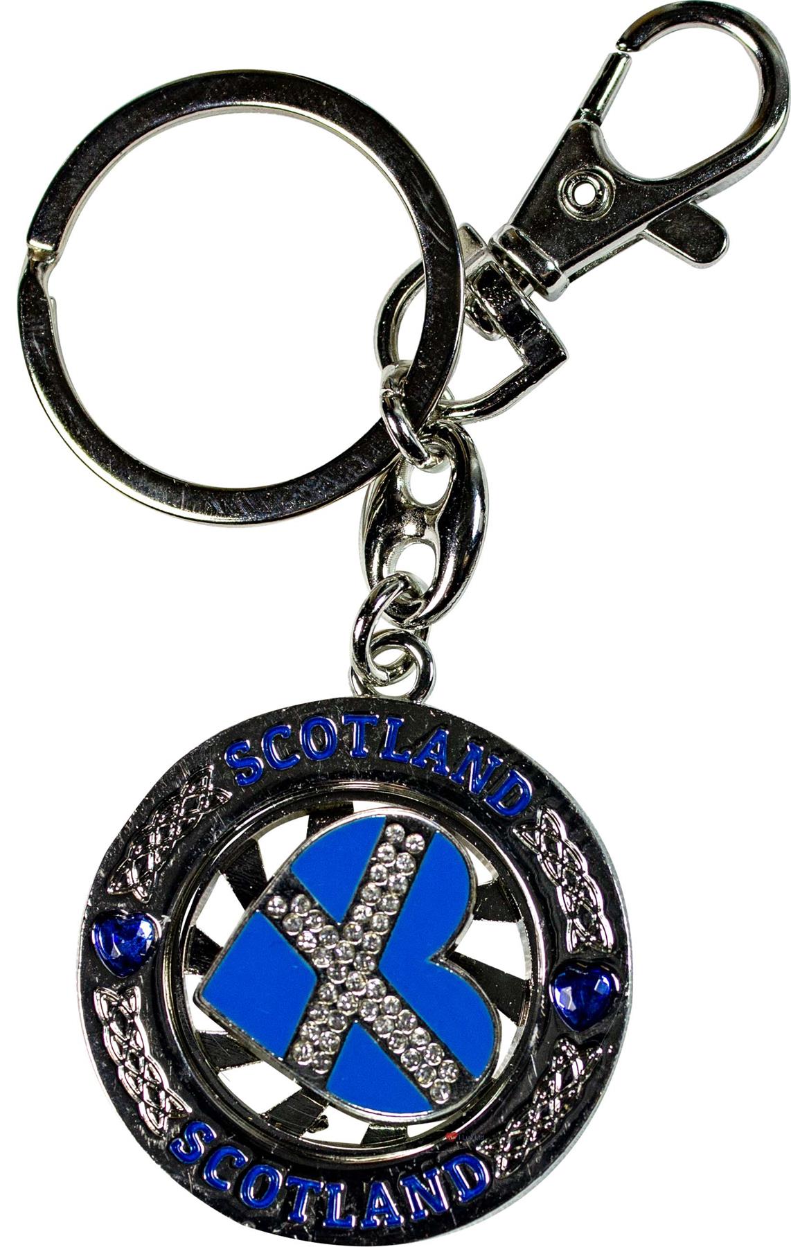 Rotating Keyring Scotland Souvenir with Crystal Thistle Saltire Map Designs - Picture 14 of 25