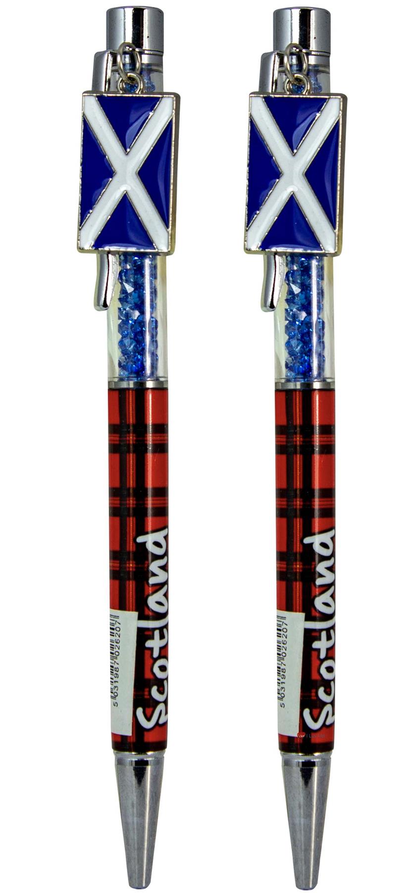 Juego de 2 bolígrafos con dije de cristal tinta negra rojo tartán diseño escocés - Imagen 6 de 9