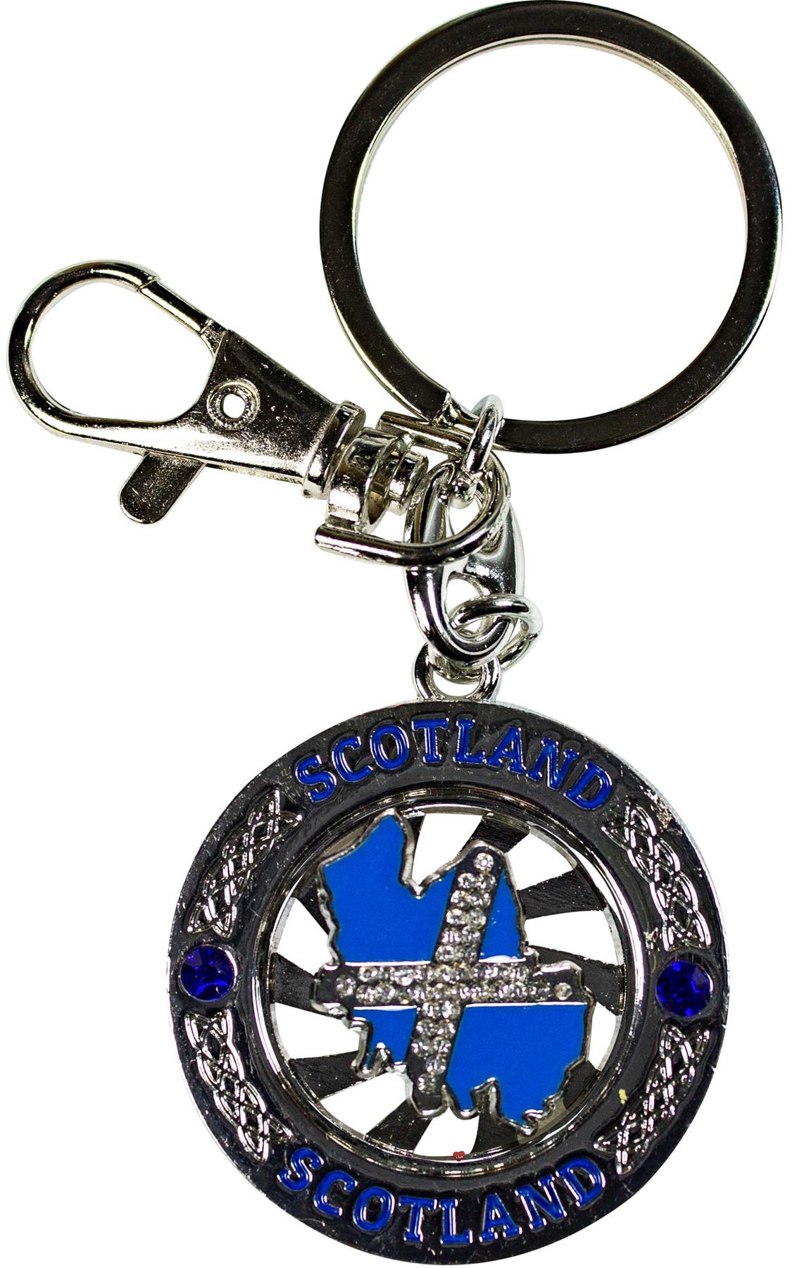 Rotating Keyring Scotland Souvenir with Crystal Thistle Saltire Map Designs - Picture 7 of 25