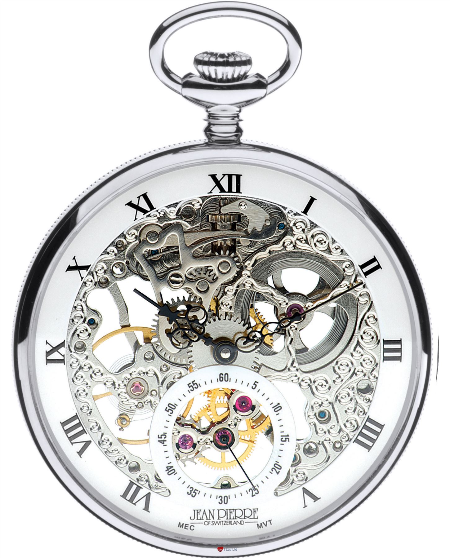 Skeleton Pocket Watch Open Face 17 Jewelled Mechanical Chromed Case Gift Box eBay