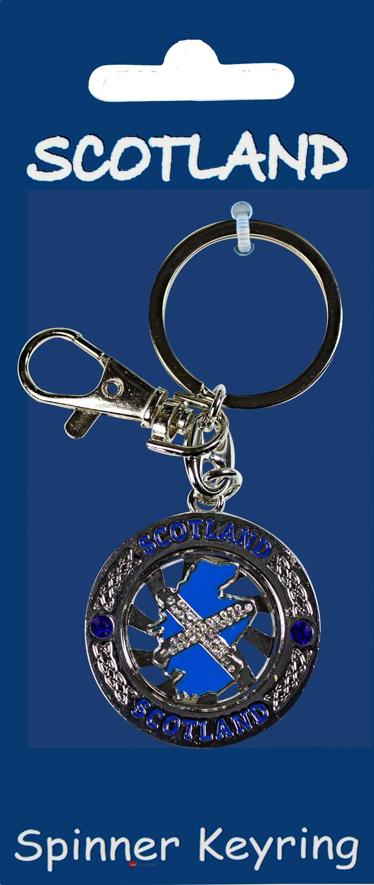 Rotating Keyring Scotland Souvenir with Crystal Thistle Saltire Map Designs - Picture 9 of 25