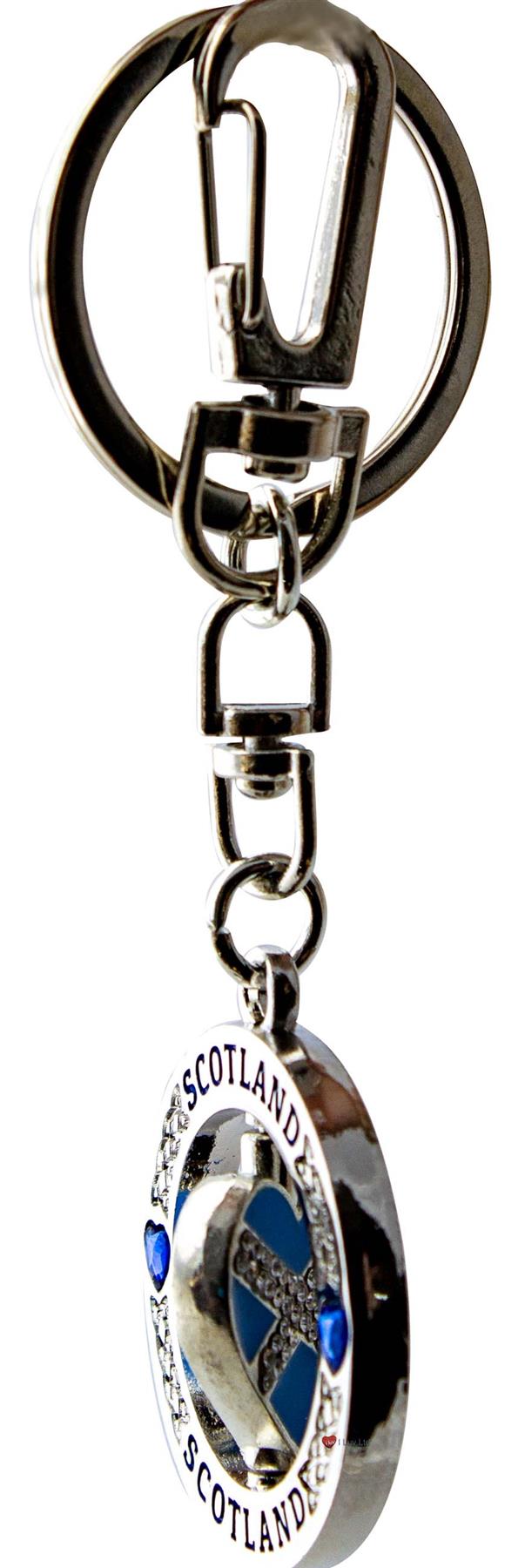 Rotating Keyring Scotland Souvenir with Crystal Thistle Saltire Map Designs - Picture 11 of 25