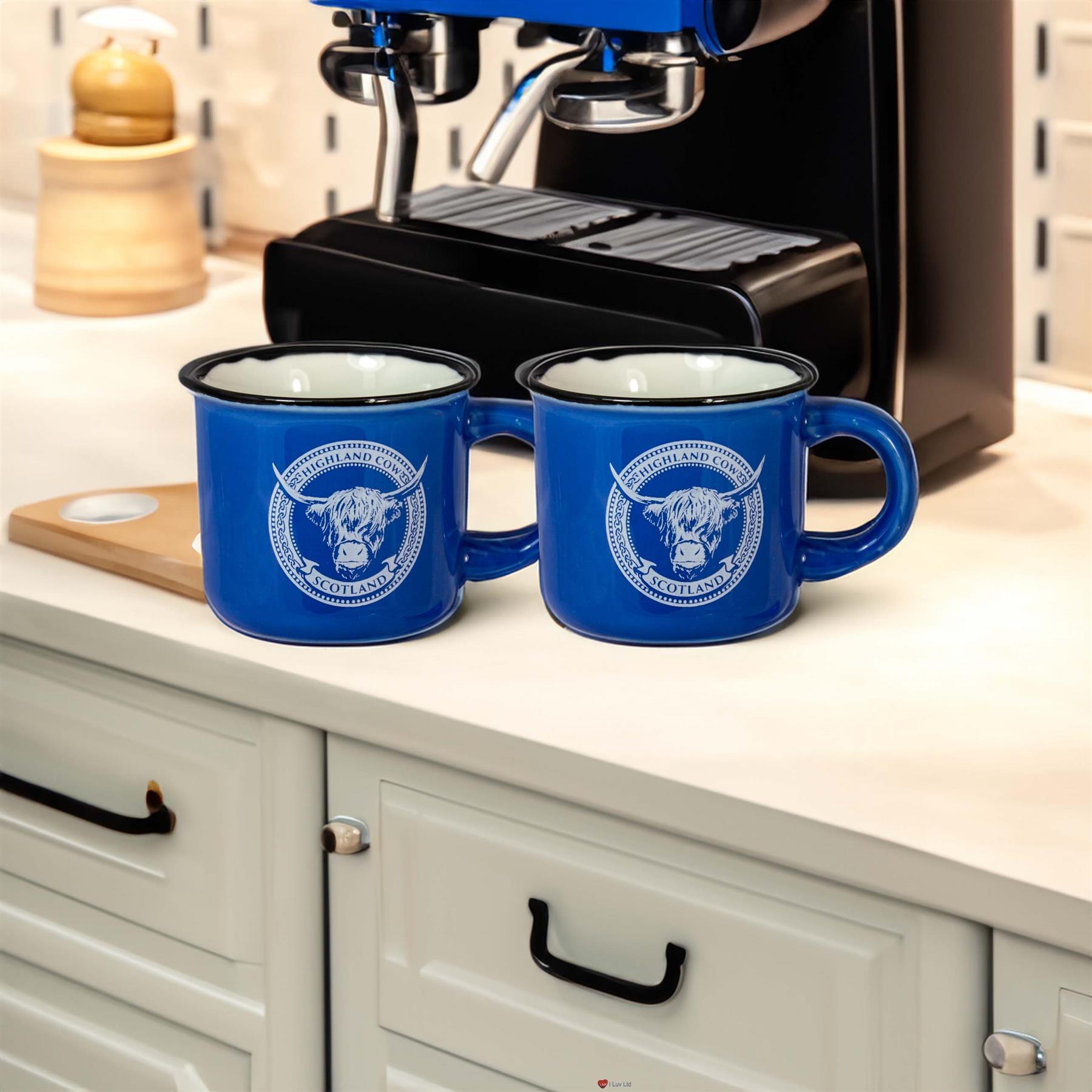 Juego de 2 tazas de café espresso de 3 oz con diseño de bandera de las Highlands Cow o Saltire - Imagen 6 de 11