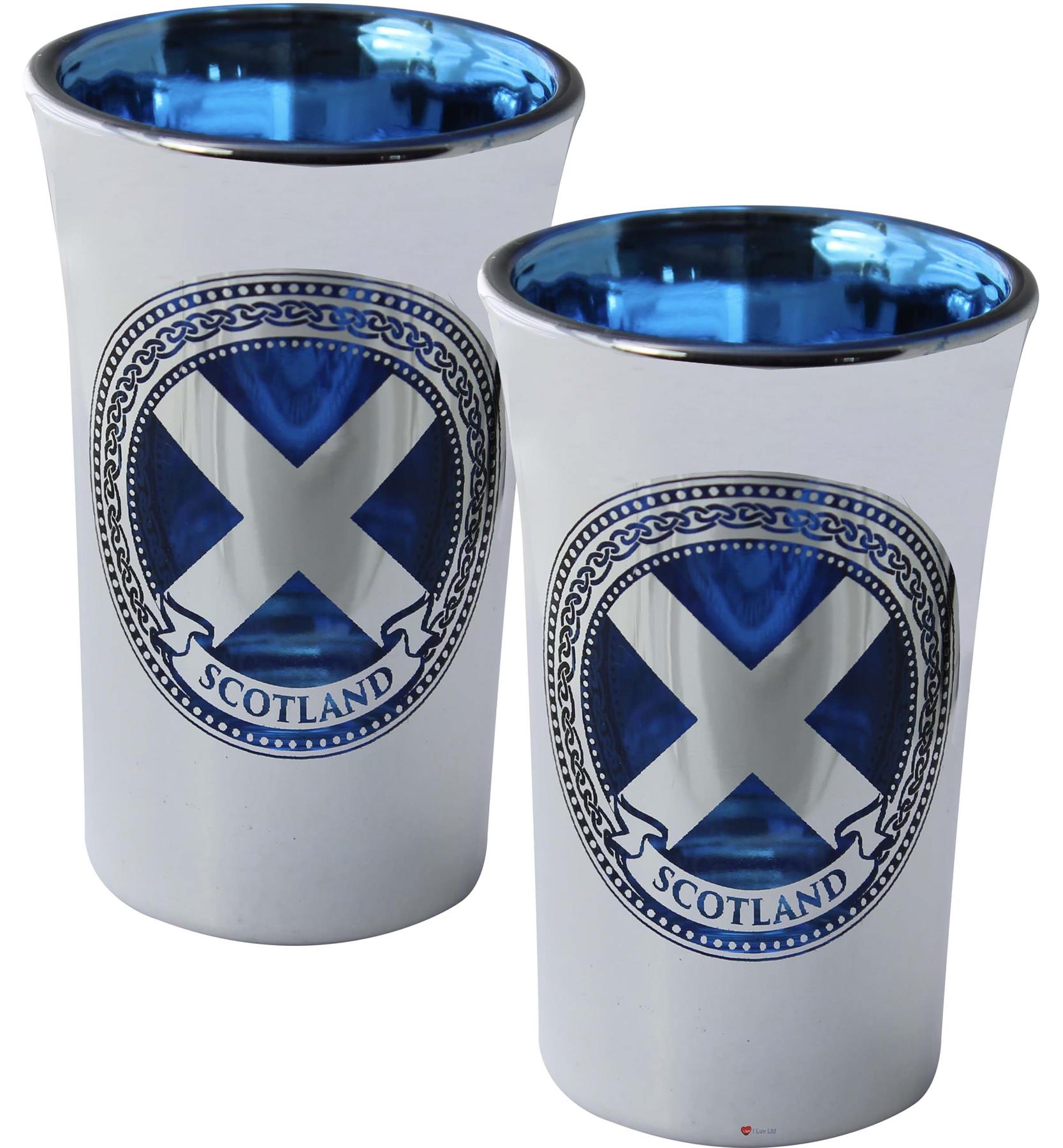 Set of 2 Slammer Glasses Electroplated 50ml Scottish Cow, Thistle, Flag, Nessie - Picture 9 of 18