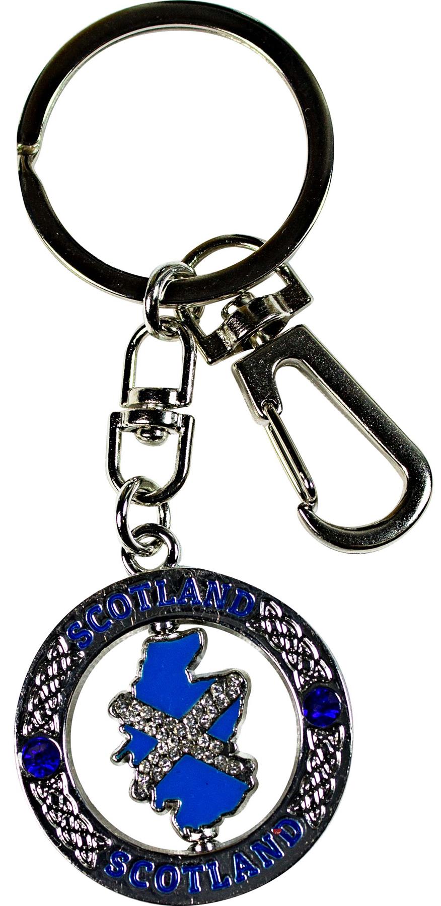 Rotating Keyring Scotland Souvenir with Crystal Thistle Saltire Map Designs - Picture 2 of 25