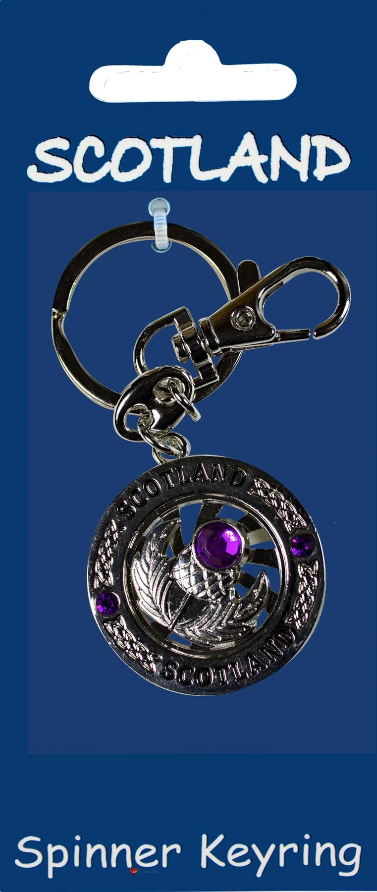 Rotating Keyring Scotland Souvenir with Crystal Thistle Saltire Map Designs - Picture 25 of 25